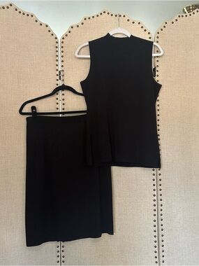 Misook Black Sleeveless Mock Neck Tank Knit Skirt Set 2pc Minimalist Essential